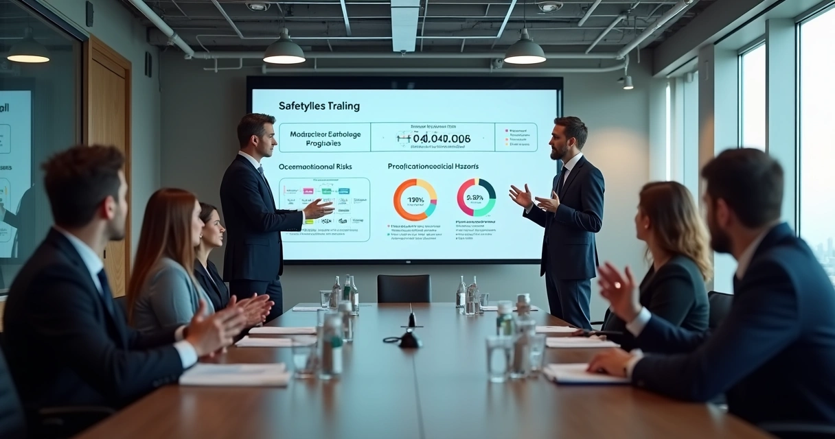 Palestrante faz treinamento sobre segurança do trabalho para grupo de funcionários 