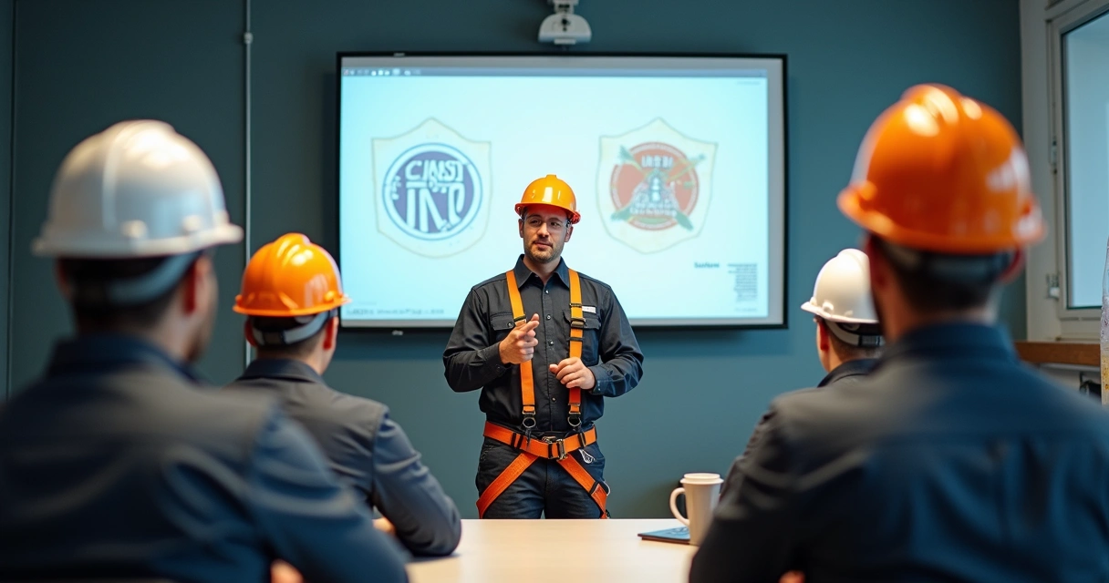 Instrutor conduz treinamento prático de segurança para equipe em empresa