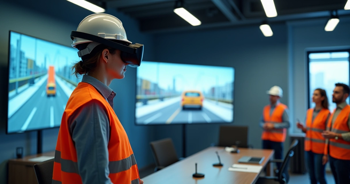 Profissional usando óculos de realidade virtual em treinamento de segurança