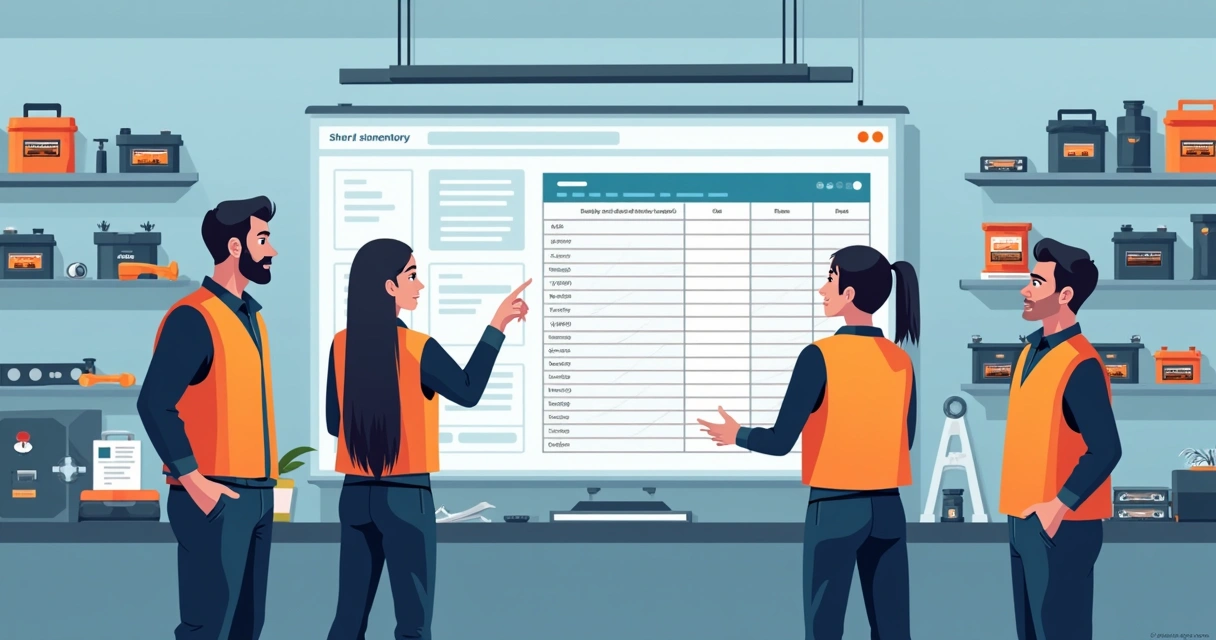 Equipe de oficina aprendendo a usar sistema de estoque com instrutor 