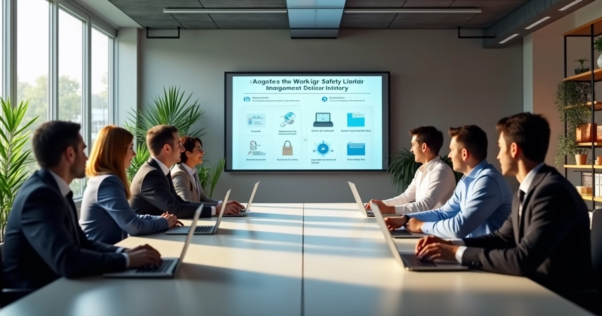 Equipe assistindo treinamento de segurança do trabalho online