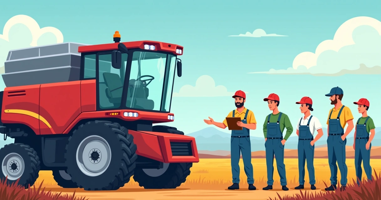 Técnico treinando equipe em máquinas agrícolas