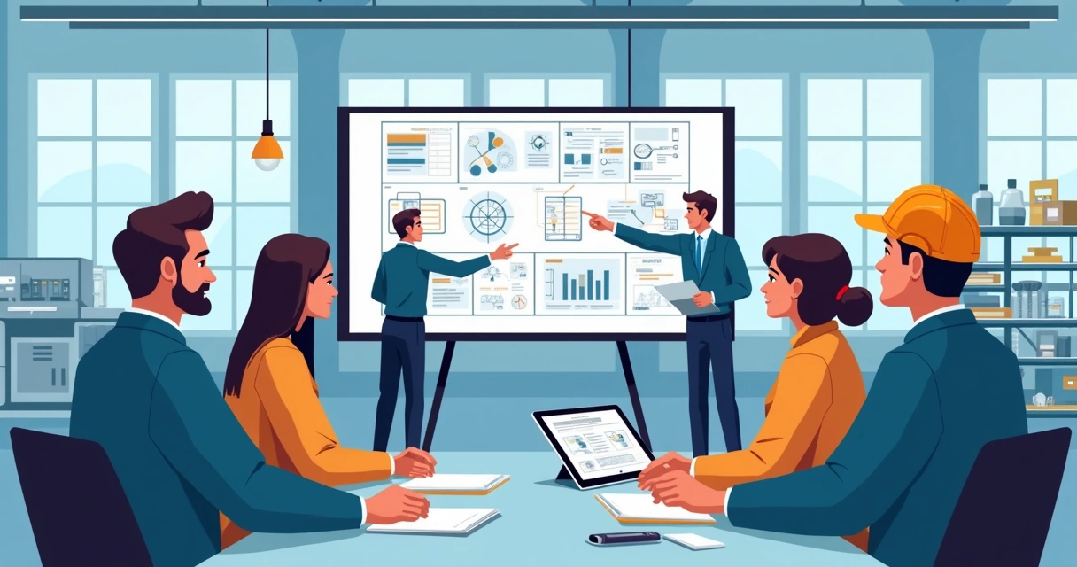 Equipe técnica assistindo treinamento em uma sala moderna
