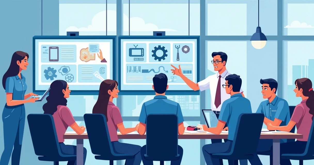 Técnicos em treinamento na assistência técnica