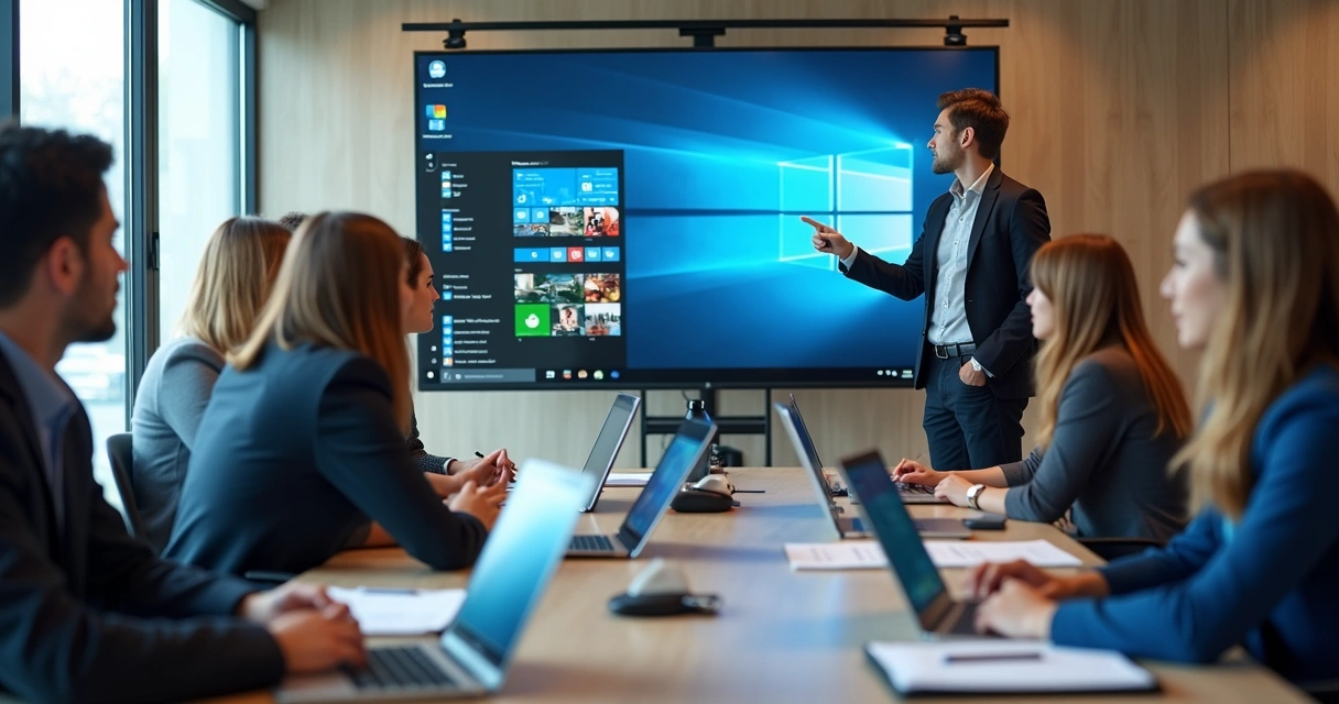 Treinamento de equipe contábil usando notebooks novos 