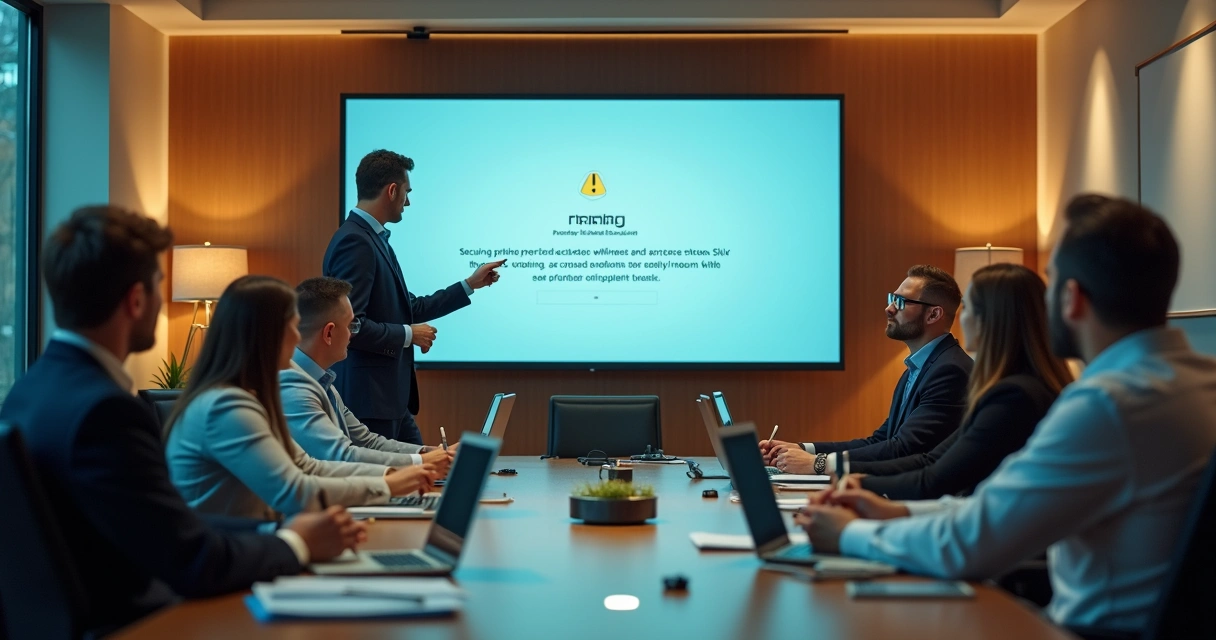 Equipe de escritório recebendo treinamento de segurança da informação 