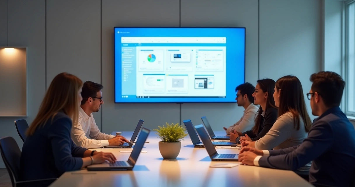 Equipe de TI assistindo a treinamento sobre Microsoft 365 