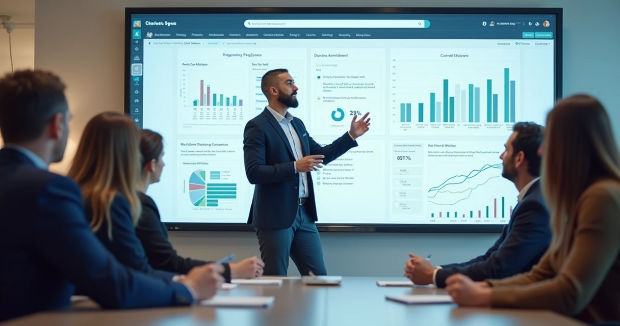 CRM: Como Integrar Dados Comerciais para Vender Mais 6 Time comercial recebendo treinamento sobre CRM