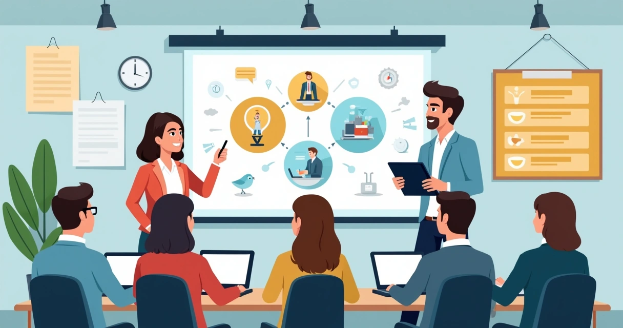 Time empresarial recebendo treinamento interno sobre intraempreendedorismo 
