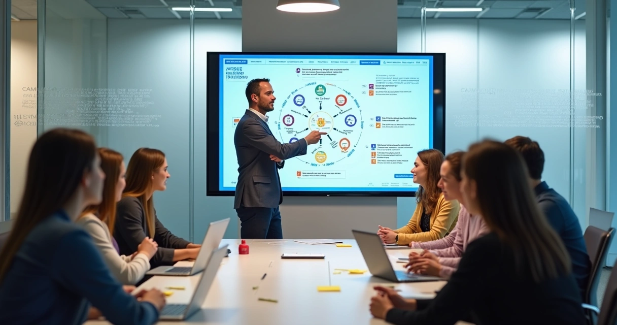 Equipe de marketing em sessão de treinamento 