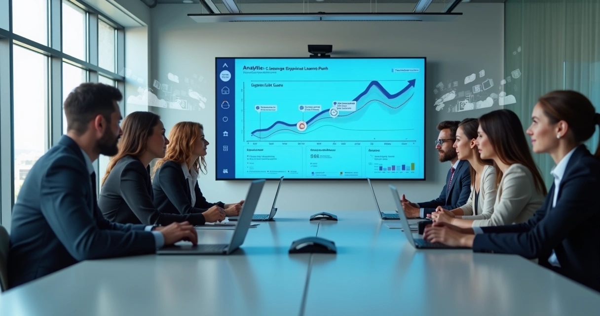 Equipe em treinamento online acompanhando trilha de upskilling em plataforma EAD 