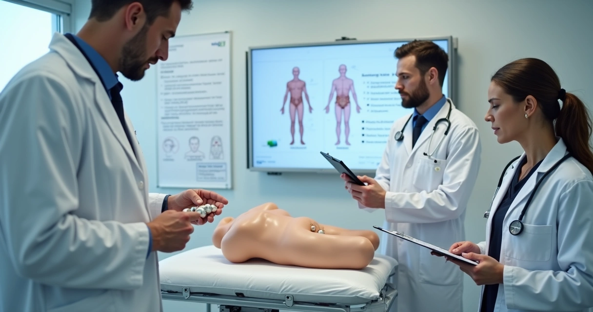 Médico orientando residente no uso do orquidômetro em ambiente de ensino 