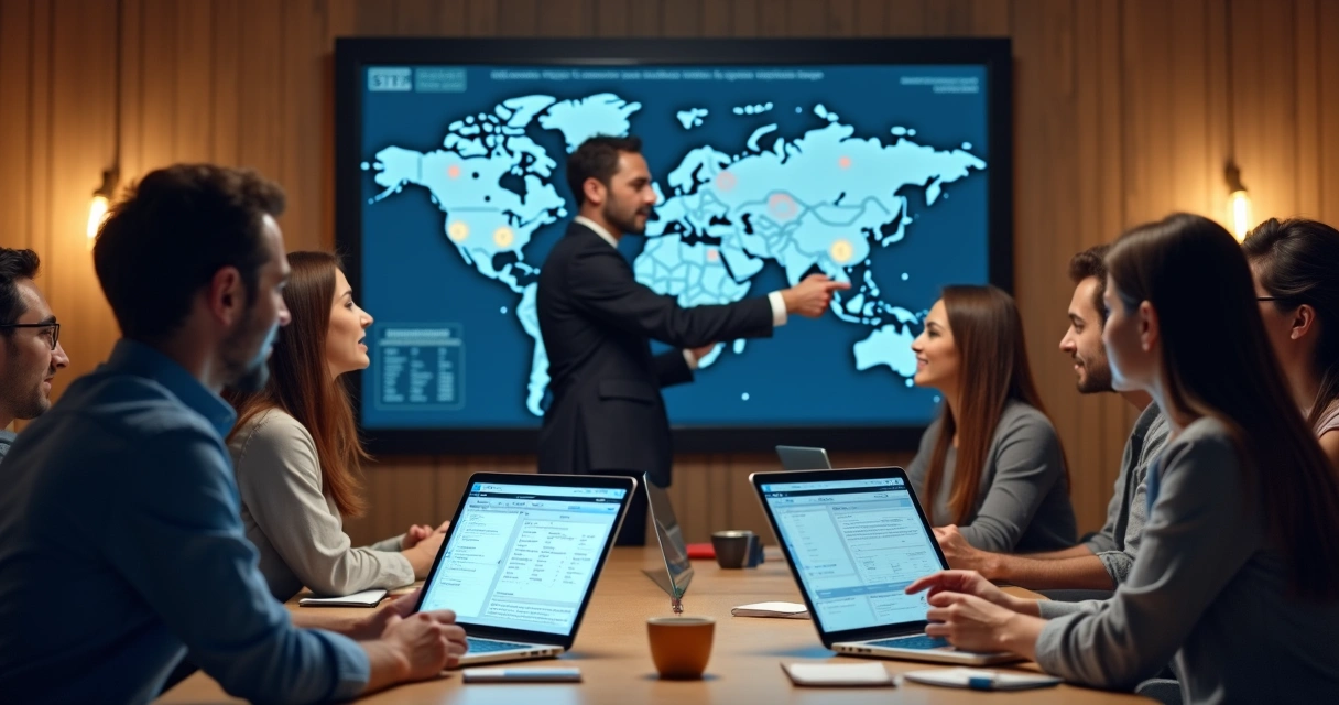 Equipe em treinamento prático de automação comercial 