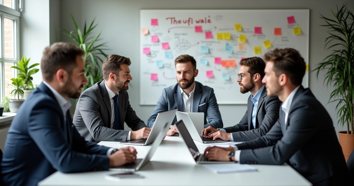 Equipe comercial aplicando treinamento de vendas em sala moderna 