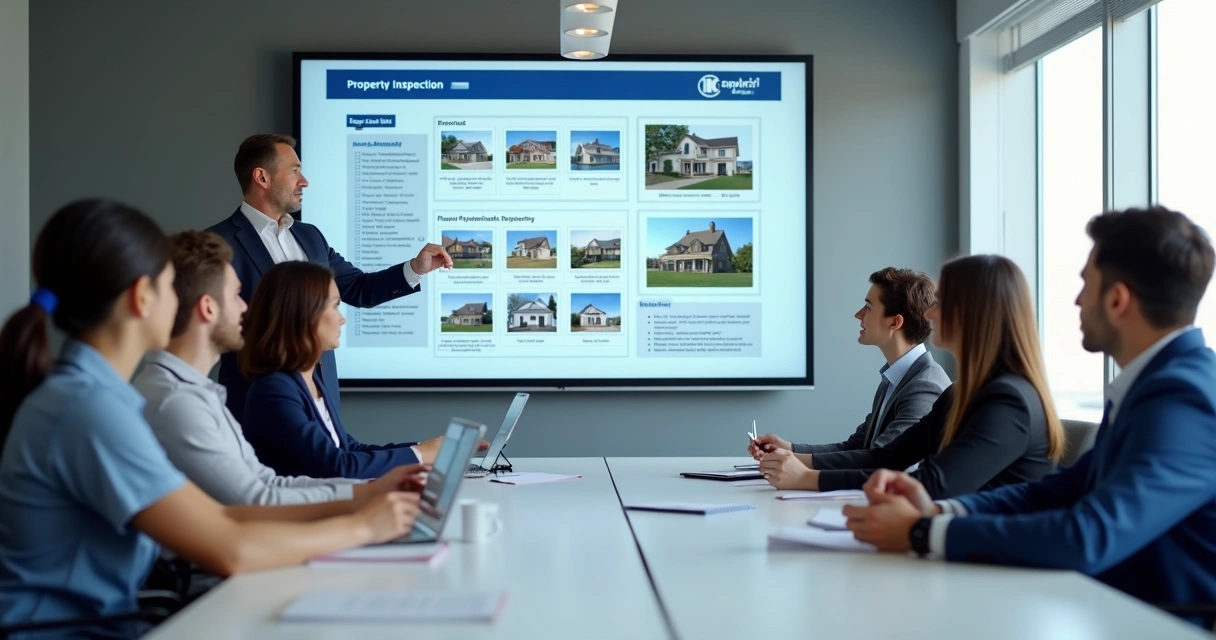 Equipe em treinamento de padronização de vistoria imobiliária 