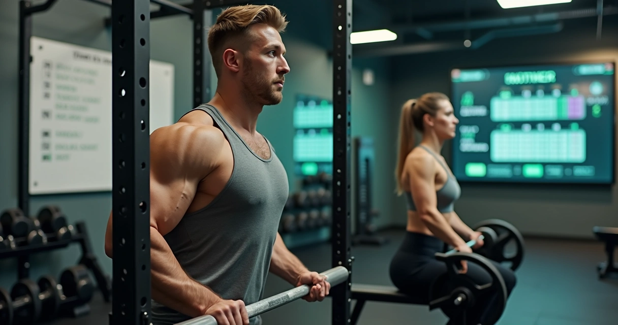 Homem e mulher treinando musculação em academia com três dias de treino na semana 