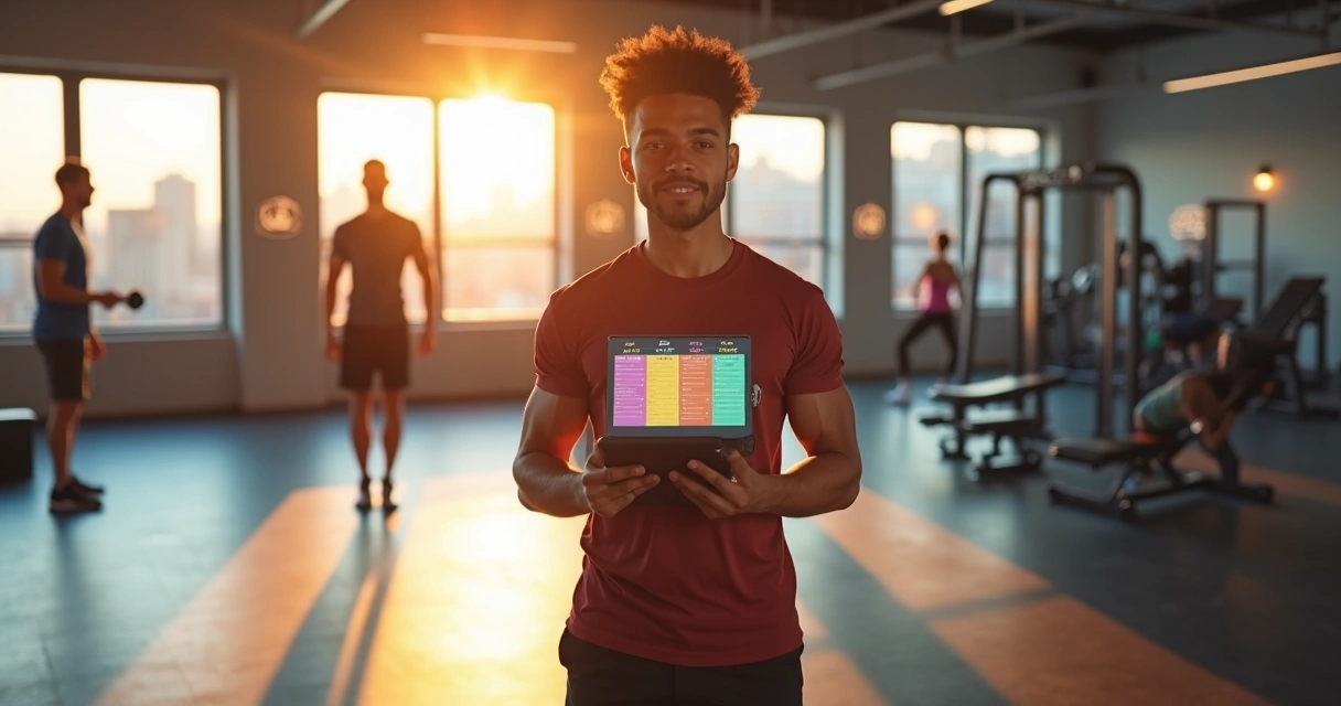 Treino abcde orientado para iniciante em academia moderna 