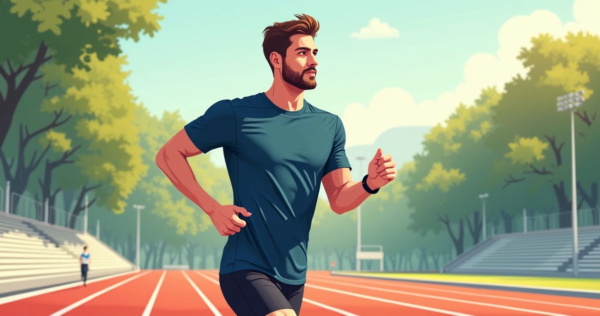 Homem correndo em uma pista de atletismo usando bermuda masculina fitness com camada interna de compressão.