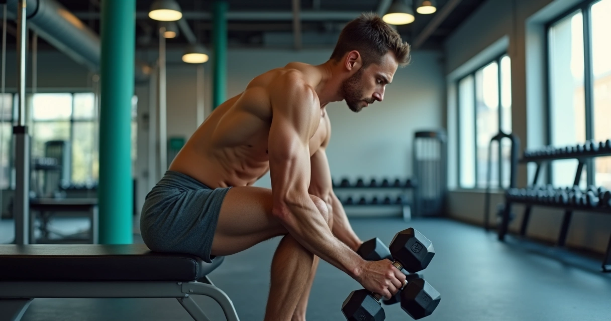 Pessoa fazendo remada unilateral com halteres focando músculos das costas 