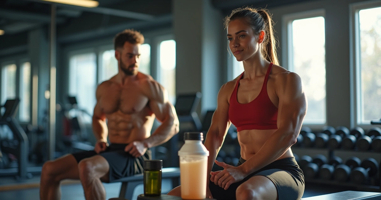 Homem e mulher treinando juntos na academia 