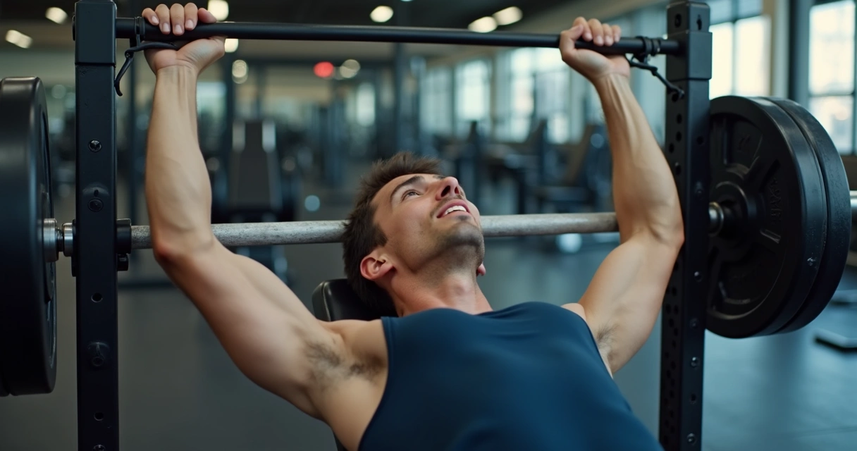 Pessoa realizando supino com amplitude reduzida 