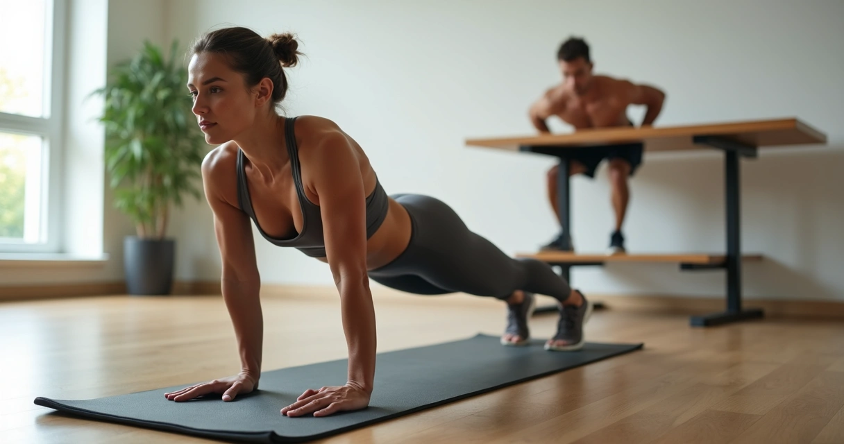 Pessoa treinando peitoral e costas em casa apenas com peso do corpo 