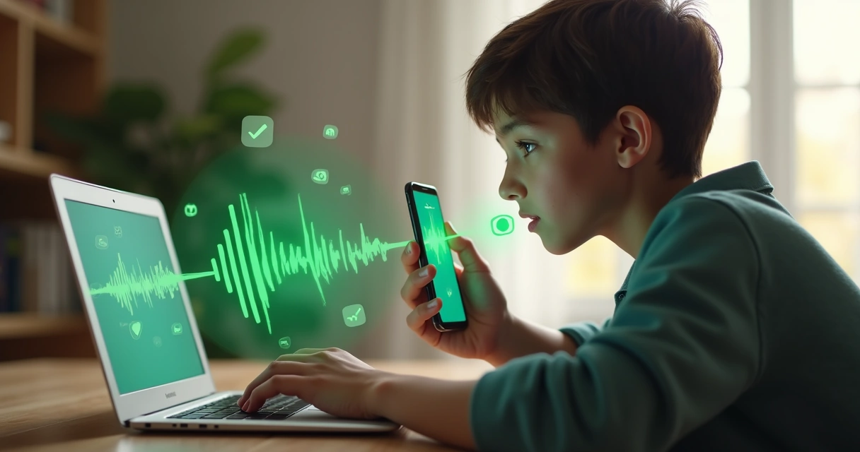 Aluno praticando pronúncia com inteligência artificial