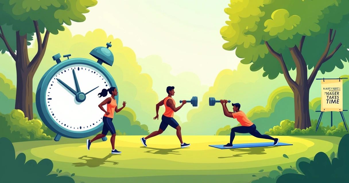 Grupo diversificado de pessoas se exercitando em um parque, ilustrando a progressão gradual nos treinos.