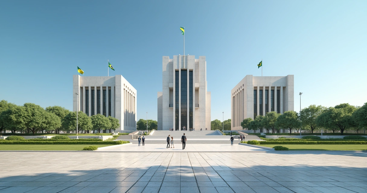Prédio público com ícones dos três poderes do Brasil 