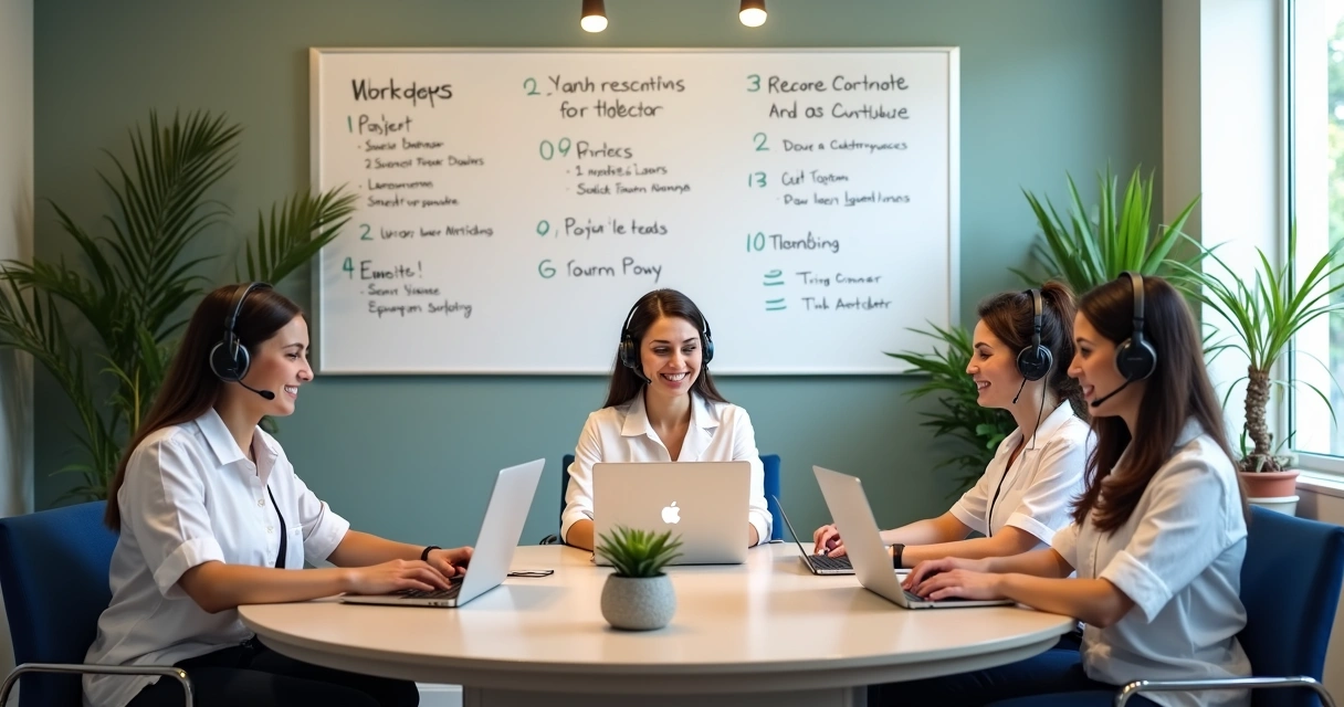 Equipe de recepção fazendo triagem de leads por telefone