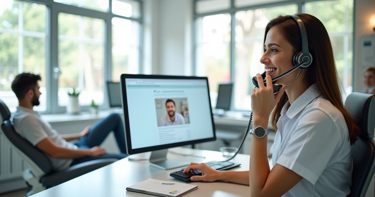 Equipe de atendimento conversando em clínica odontológica 