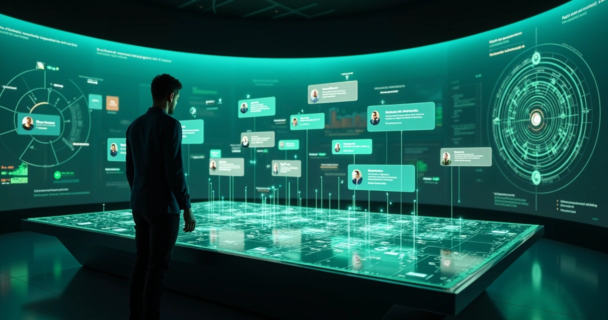 Agente de pré-venda em frente a painel digital segmentando automaticamente conversas de WhatsApp por contexto 