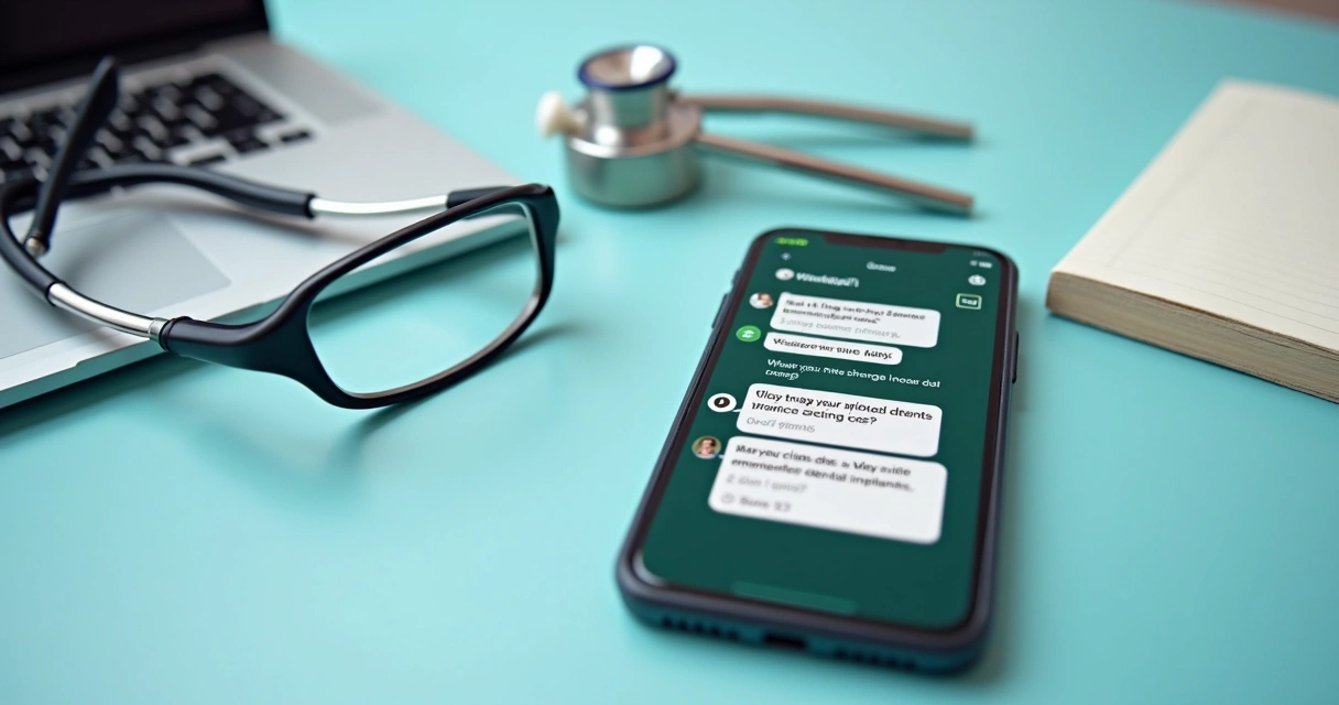 Tela de WhatsApp mostrando triagem digital de paciente para implante odontológico 