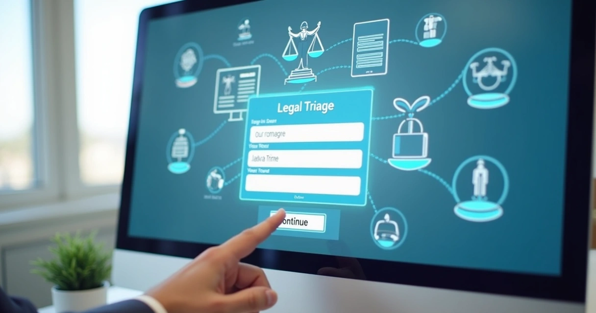 Interface de plataforma de triagem jurídica digital com campos de informações do usuário 