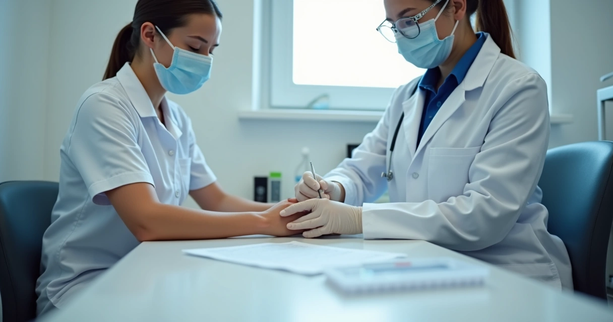 Pessoa em laboratório realizando coleta de sangue para testar ISTs