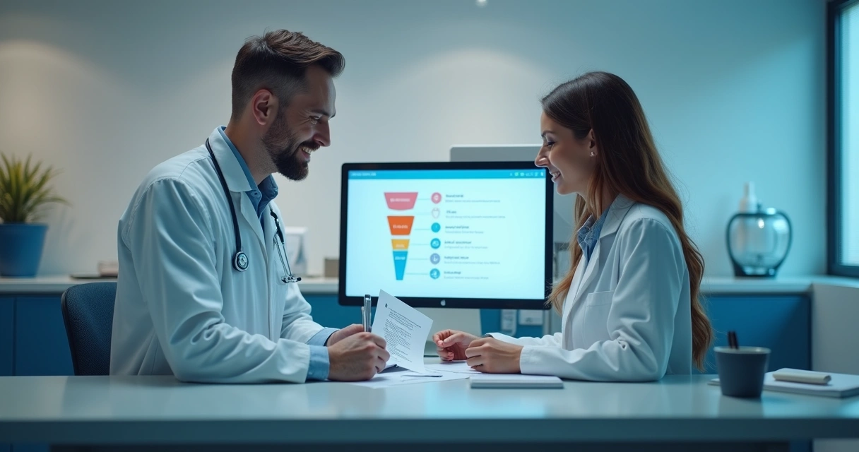 Profissional de odontologia realizando triagem inicial com paciente sentado e ficha em mãos 