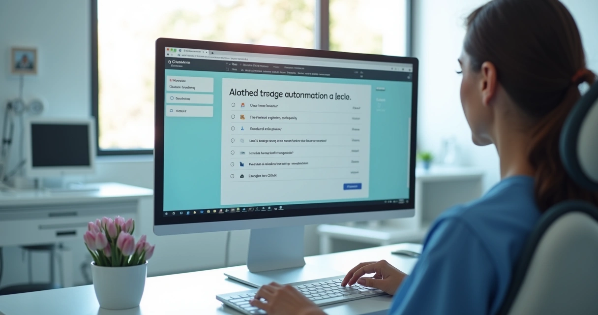 Computador mostrando triagem eletrônica de paciente odontológico 