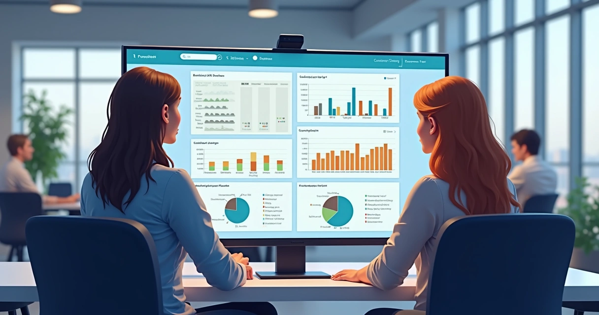 Equipe de RH reunida ao redor do computador analisando currículos virtualmente 