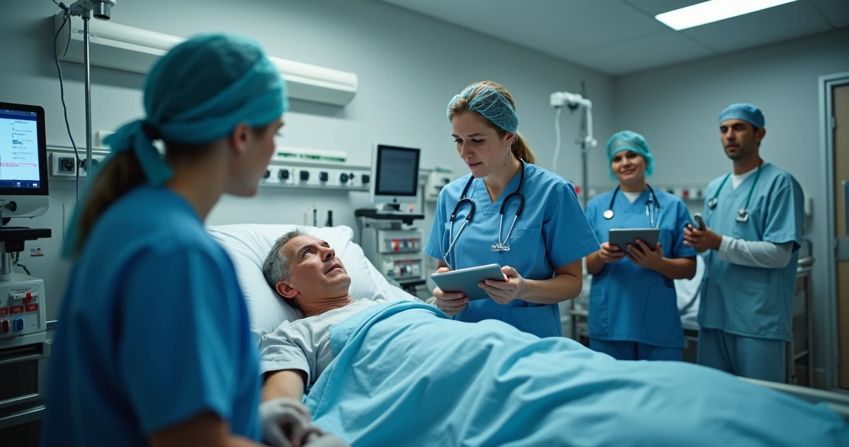 Equipe de enfermagem realizando triagem de sepse em ambiente hospitalar 