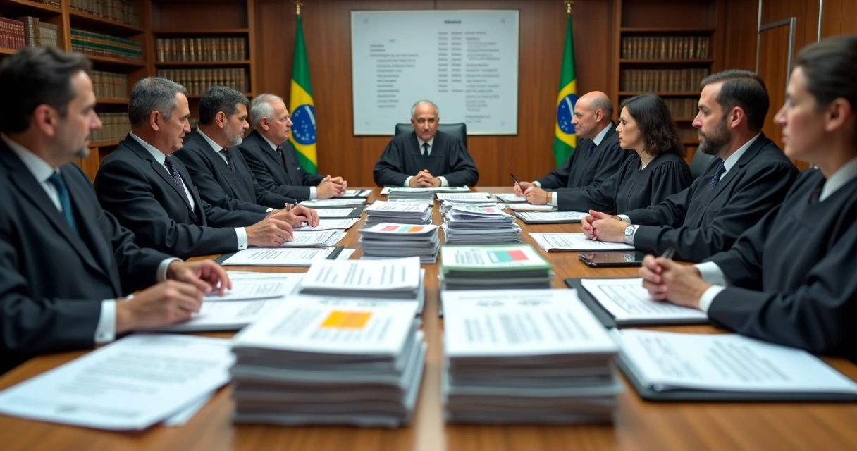 Mesa de tribunal de contas com decisões sobre contratos públicos