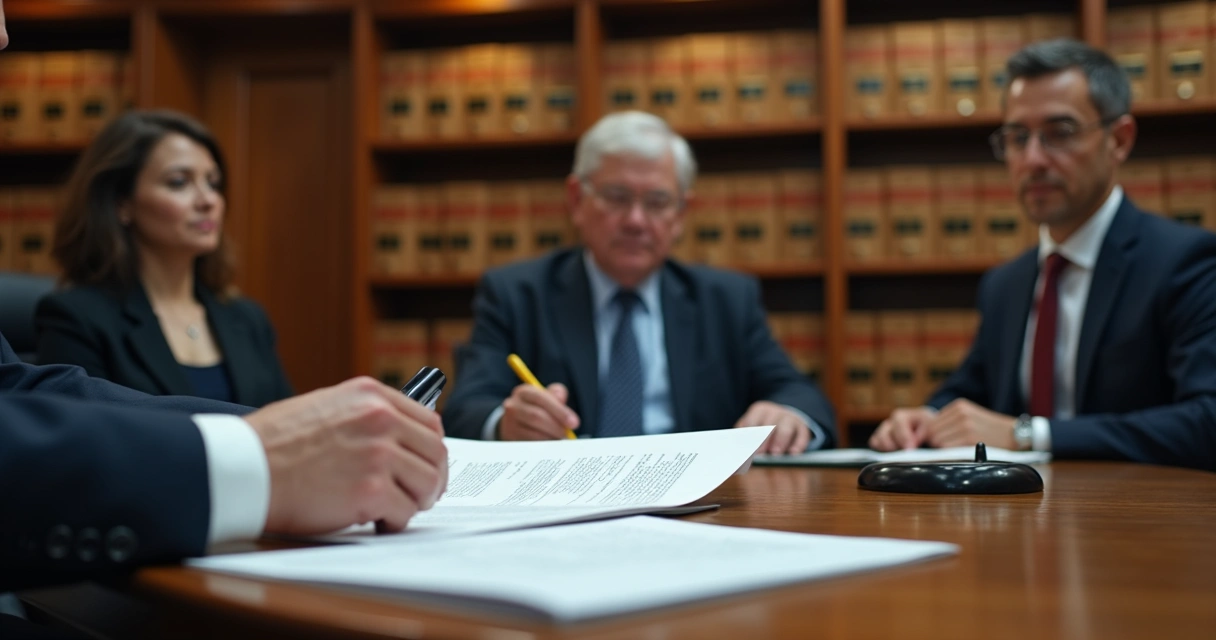 Ambiente de tribunal com julgamento de caso previdenciário. 