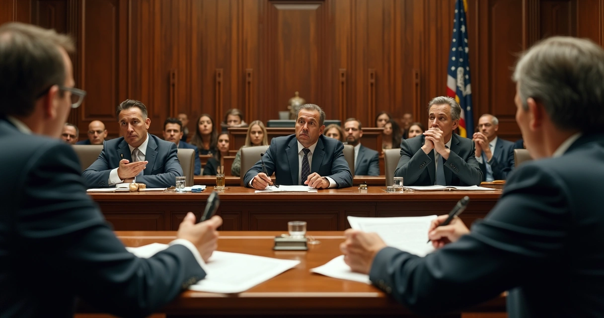 Plenário de tribunal com público observando julgamento