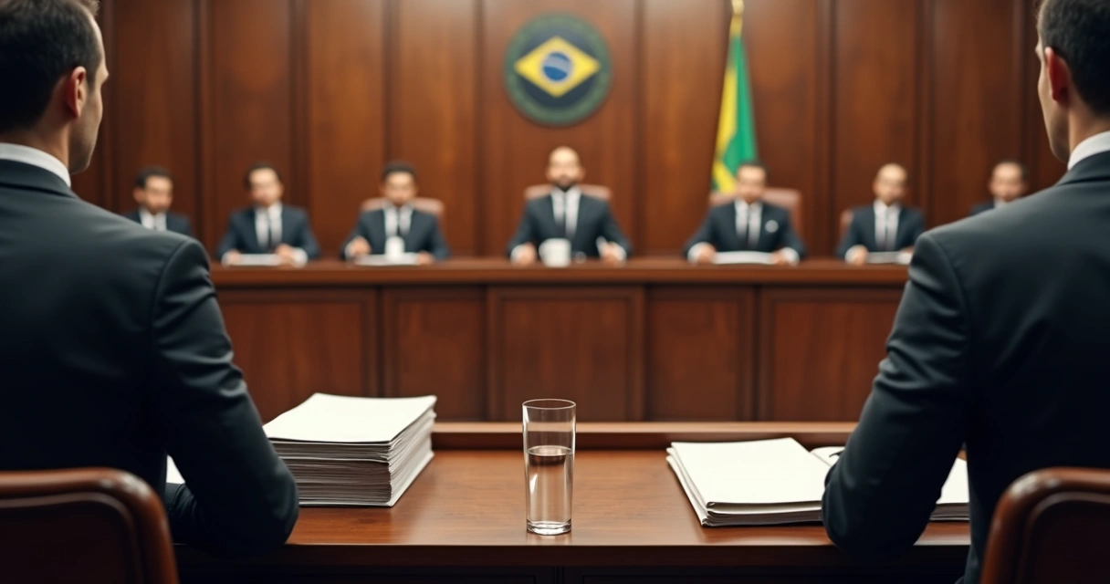 Sessão de julgamento com desembargadores em tribunal 