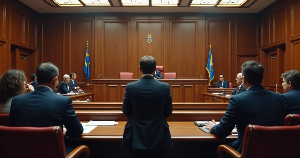 Juiz e advogados debatendo diante do Tribunal do Júri brasileiro 