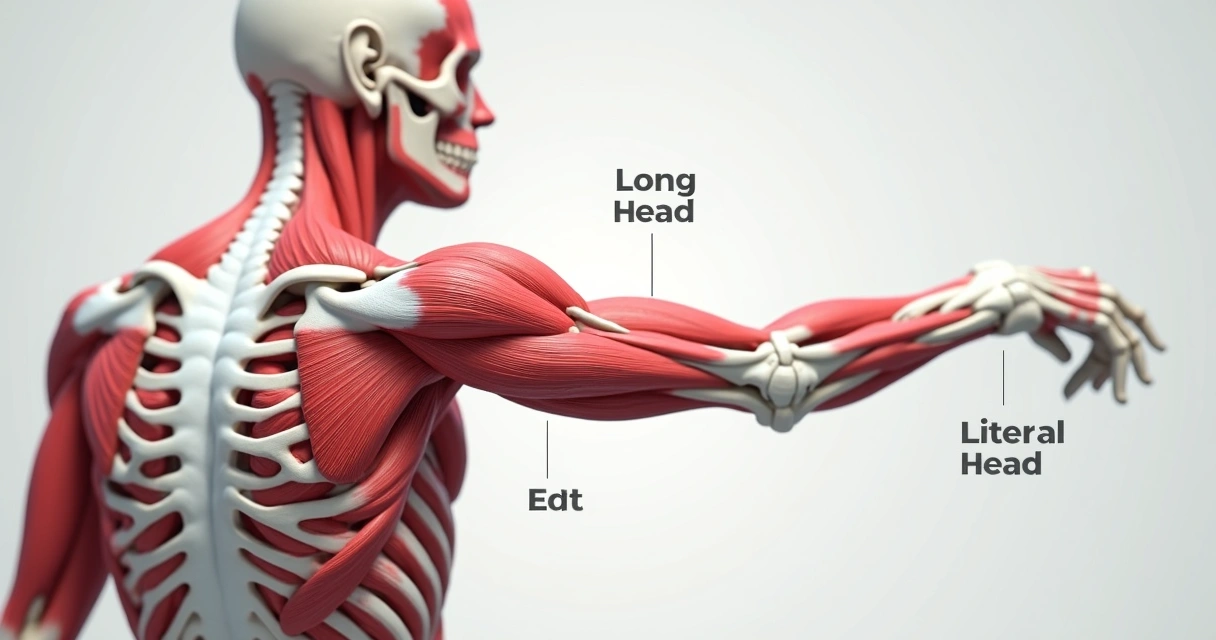 Infográfico mostrando a anatomia detalhada do tríceps.