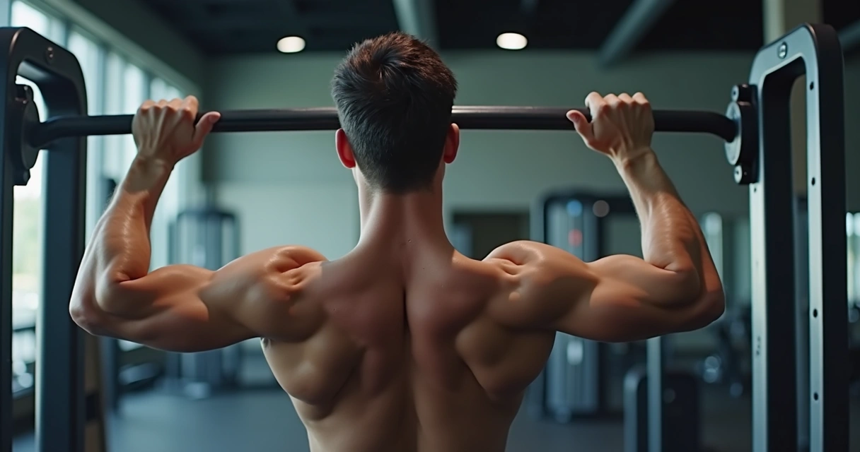 Homem fazendo tríceps na barra paralela