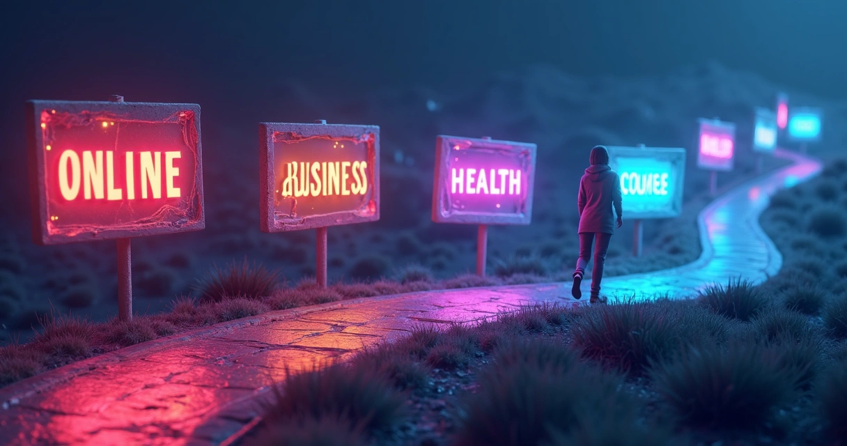 Caminho com pontos de aprendizado e ícones de cursos online 