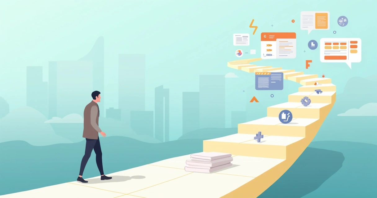 Profissional caminhando por trilha de aprendizado com tecnologias em 2026 