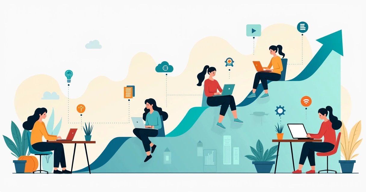 Equipe híbrida conectada seguindo trilha de aprendizagem digital 