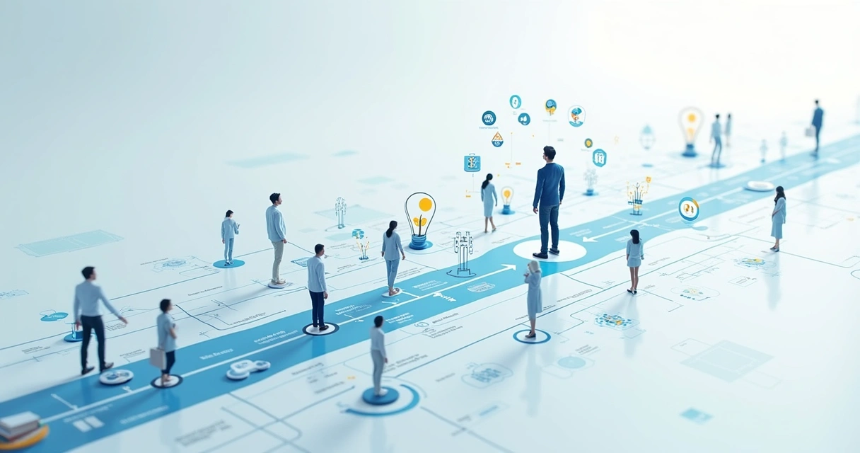 Fluxo de conhecimento digital com ícones de aprendizado e automação 